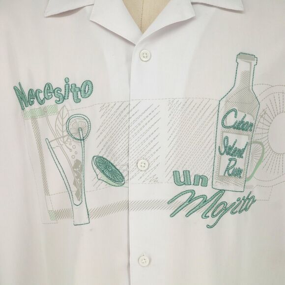 Cubavera Shirt 2XL Mens XXL White Green Embroidery Graphic Linen Cotton Casual - Picture 13 of 16